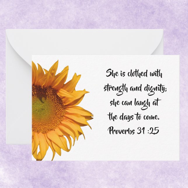 Sprichwörter 31:25 Custom Bible Verse Sonnenblume Mitteilungskarte (Von Creator hochgeladen)