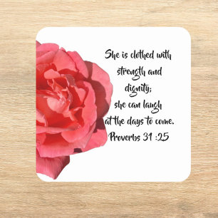 Sprichwörter 31:25 Rote Rose Custom Bible Verse Quadratischer Aufkleber