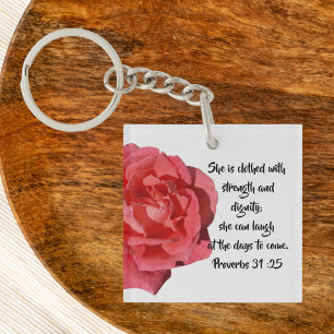 Sprichwörter 31:25 Rote Rose Custom Christlich Schlüsselanhänger