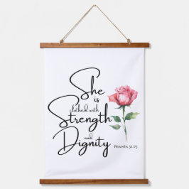 Sprichwörter 31:25 Sie ist bekleidet Bibelverse Bl Wandteppich Mit Holzrahmen