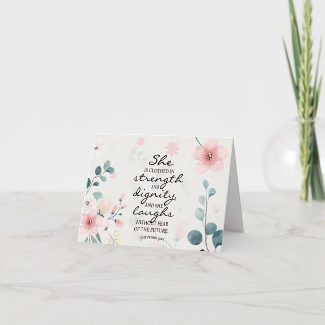 Sprichwörter 31:25 Sie ist in Stärke Karte (Vorderseite)