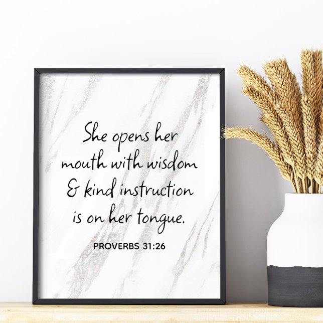 Sprichwörter 31:26 Bibel Verse Marmorglasur Poster (Proverbs 31:26 Bible Verse Marble Glam Poster)
