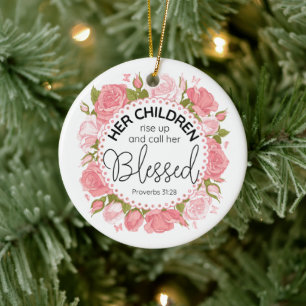 Sprichwörter 31:28 Muttertagsskriptur Rosa Blume Keramik Ornament