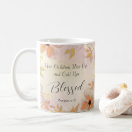 Sprichwörter 31:28 Orange Gold Fall farbige Blüte Kaffeetasse