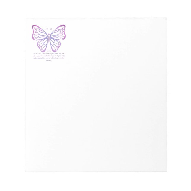 Sprichwörter 3:5,6 Schrift Inspiration Schmetterli Notizblock (Vorderseite)