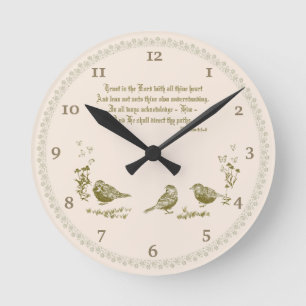 Sprichwörter 3:5-6 Wall Clock mit Vögeln, Blume Runde Wanduhr