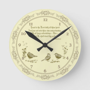 Sprichwörter 3:5-6 Wall Clock mit Vögeln, Blume Runde Wanduhr