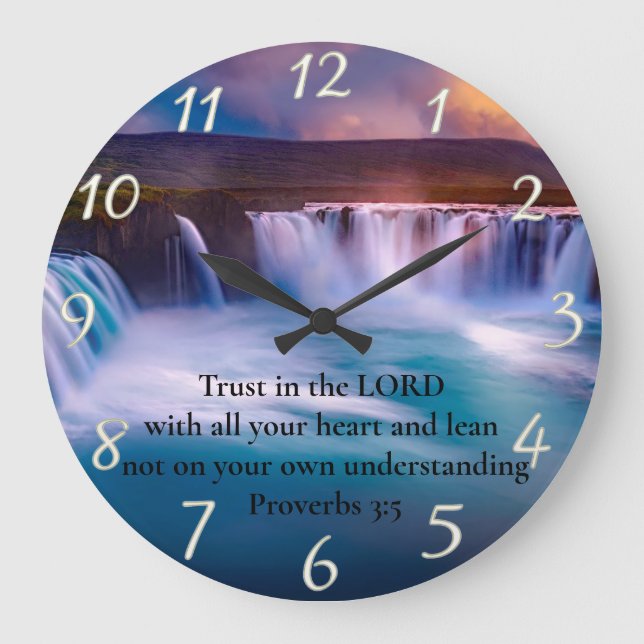 Sprichwörter 3:5 Christliches Gebet des Glaubens Große Wanduhr (Vorderseite)