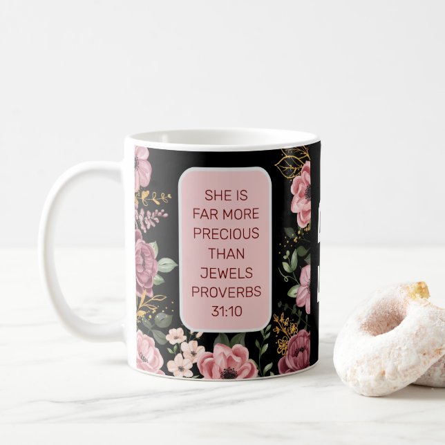Sprichwörter der rosa und schwarzen Blume 31 Kaffeetasse (Mit Donut)