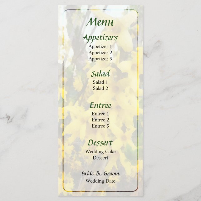Sprig of Forsythia Wedding Menu Menükarte (Vorderseite)
