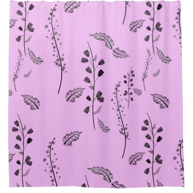 Sprigs mit Blume auf rosa. Duschvorhang (Vorderseite)