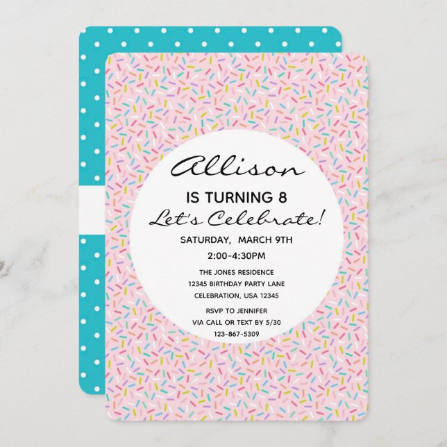 Sprikle Cupcake Girl Birthday Cake Einladung (Vorne/Hinten)