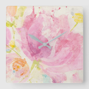 Spring Abstract Florals Quadratische Wanduhr