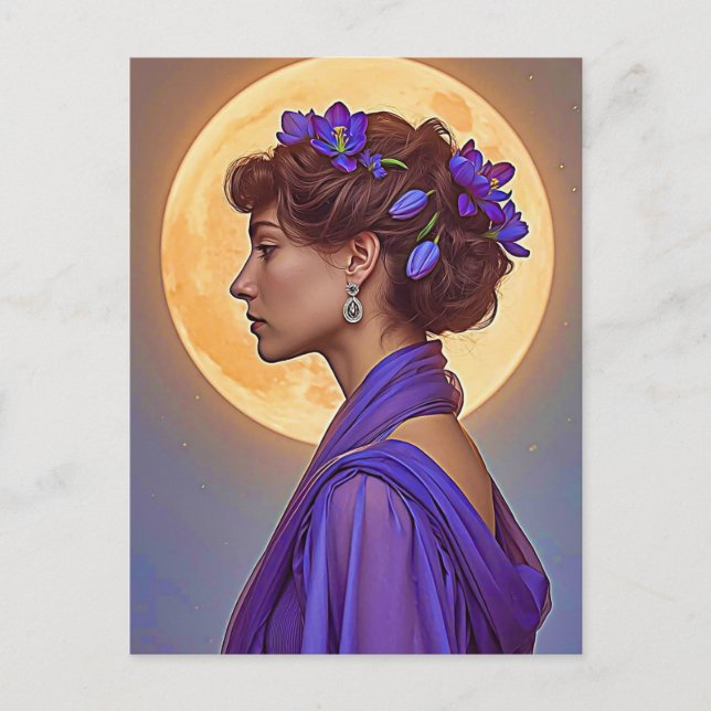 Spring Allegory -  woman with purple flowers  Postkarte (Vorderseite)