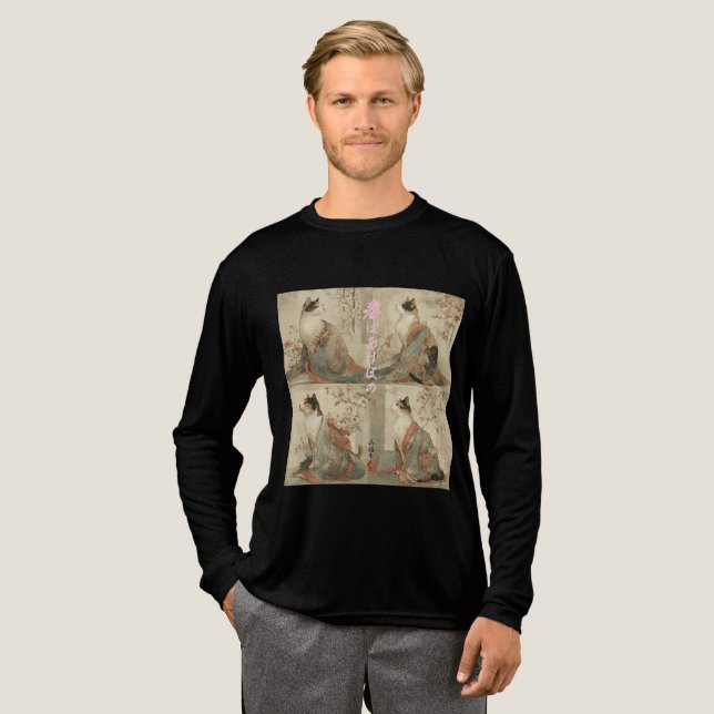 "Spring at Dawn" Japanese Cat in Kimono Art Tri-Blend Shirt (Volle Vorderseite)