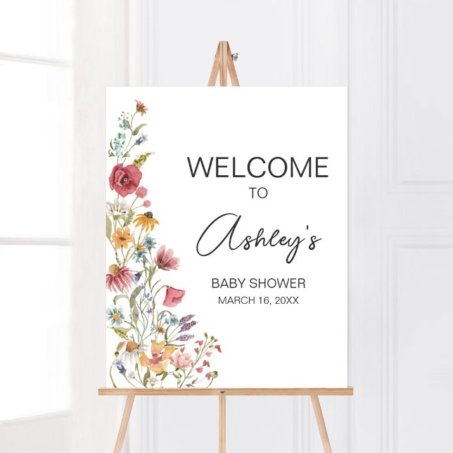 Spring Baby in Bloom Baby Dusche Willkommen Poster (Boho Wildflower Baby Shower Welcome Sign)