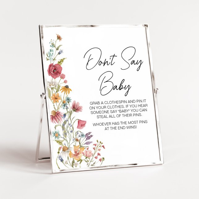 Spring Baby in Bloom Baby Shower Say Baby nicht Poster (Boho Wildflower Baby Shower  Don't Say Baby Sign)