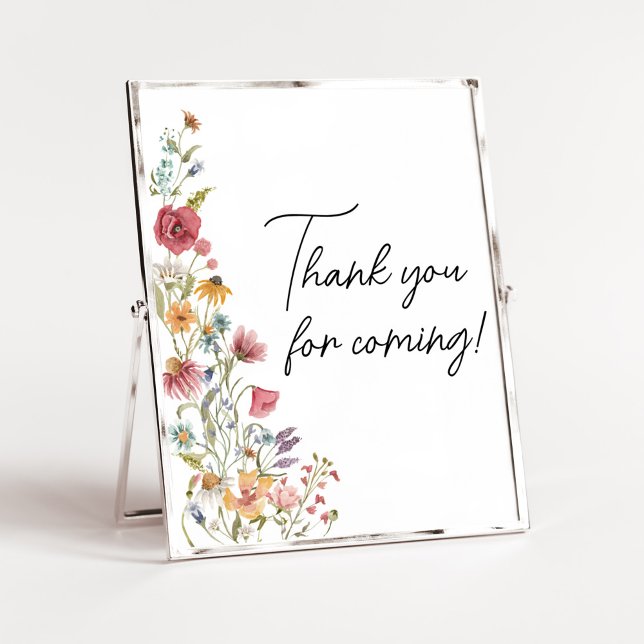 Spring Baby in Bloom Vielen Dank für Ihr Kommen Poster (Boho Wildflower Baby Shower  Thank you for Coming Sign)