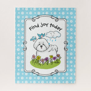 Spring Bichon Frise Dog with Flowers - Cute Puzzle