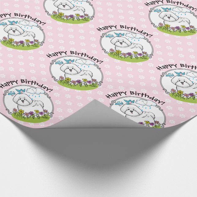 Spring Bichon Frise Hund mit Blume - Niedlich Geschenkpapier (Ecke)