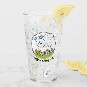 Spring Bichon Frise Hund mit Blume - Niedlich Glas