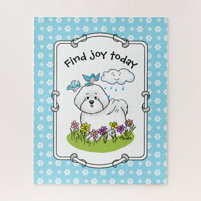 Spring Bichon Frise Hund mit Blume - Niedlich Puzzle (Vertikal)