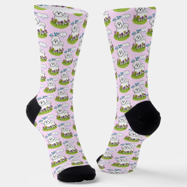 Spring Bichon Frise Hund mit Blume - Niedlich Socken (Gewinkelt)