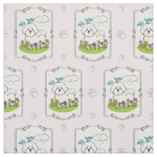 Spring Bichon Frise Hund mit Blume - Niedlich Stoff