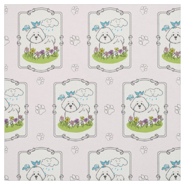 Spring Bichon Frise Hund mit Blume - Niedlich Stoff (Muster)