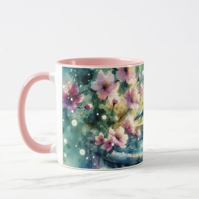 Spring Bird Bath Watercolor Tasse (Links)