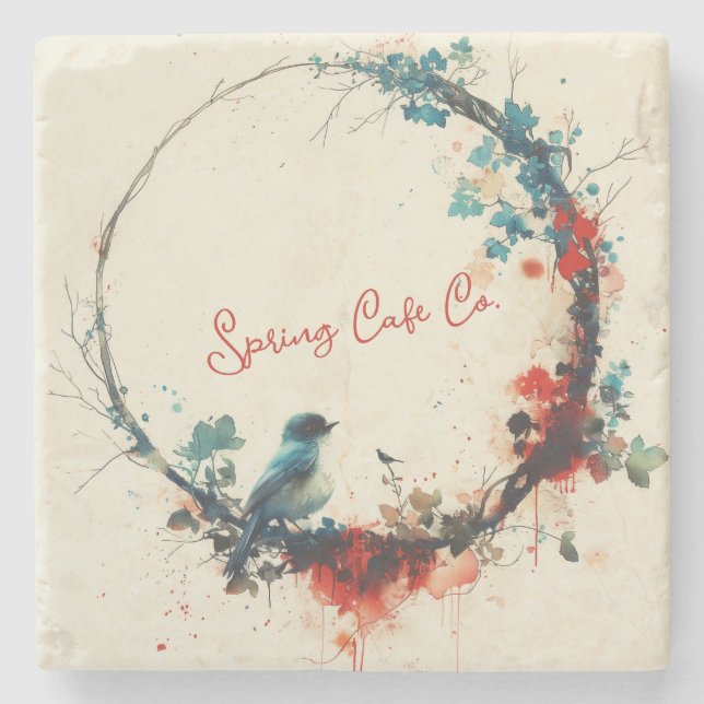 Spring Bird Floral Steinuntersetzer (Vorderseite)