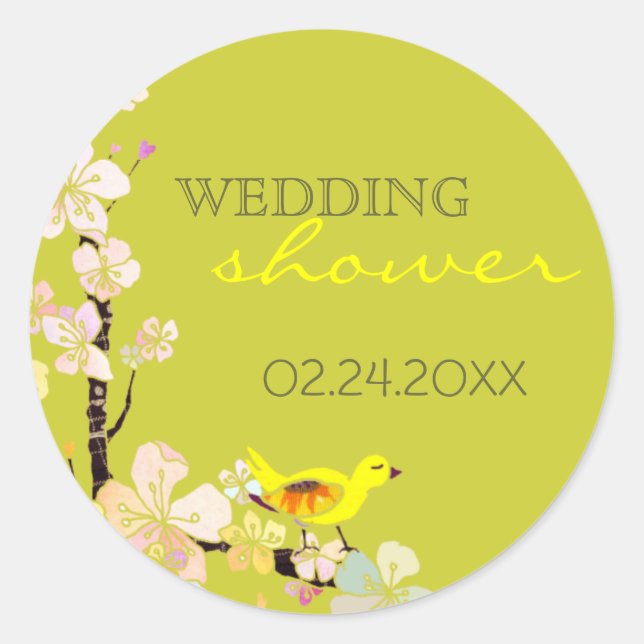 Spring Bird Green Brautparty Runder Aufkleber (Vorderseite)