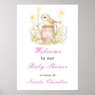 Spring Bird Watering Can Baby Dusche Poster