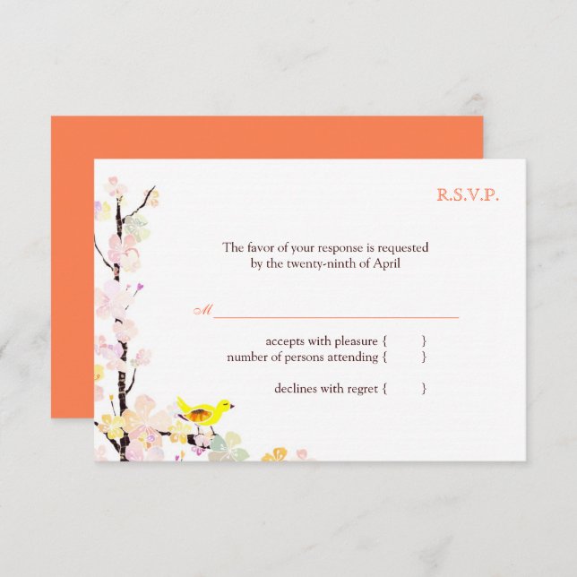 Spring Bird White Floral Wedding RSVP (Vorne/Hinten)