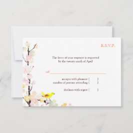 Spring Bird White Floral Wedding RSVP Karte