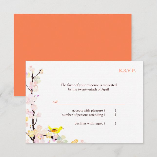 Spring Bird White Floral Wedding RSVP Karte (Vorne/Hinten)