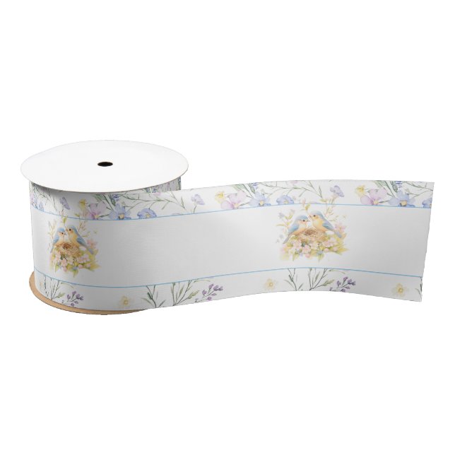 Spring Birds Baby Dusche Satinband (Spule)