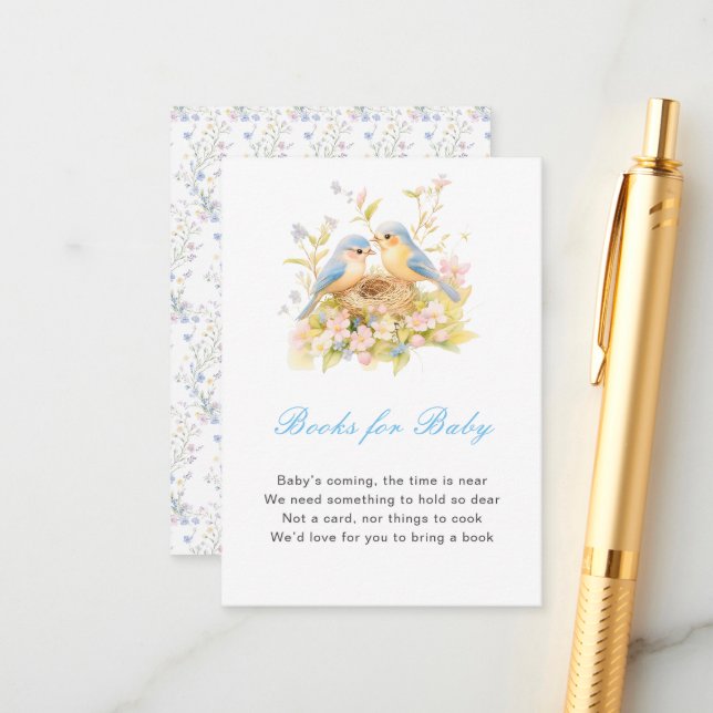 Spring Birds Baby Shower Books Begleitkarte (Vorderseite/Rückseite Beispiel)