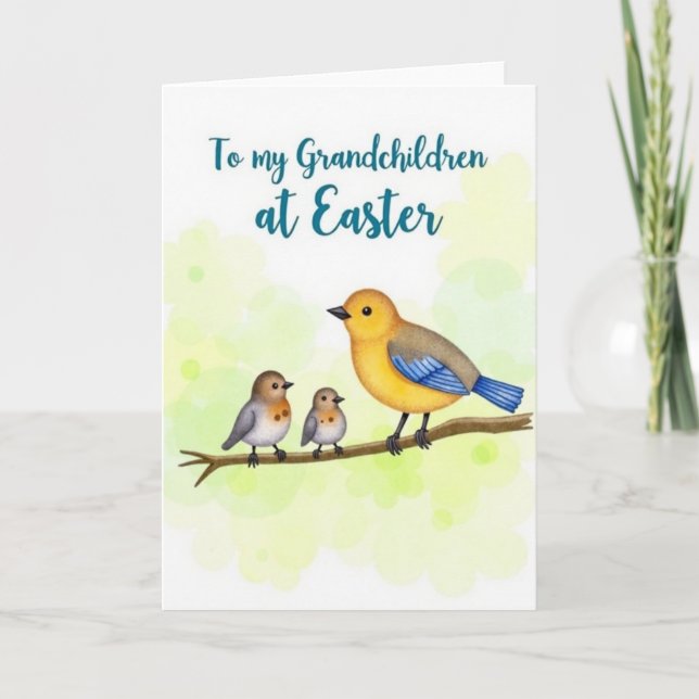 Spring Birds Grandchildren Easter Card Karte (Vorderseite)