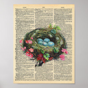 Spring Birds Nest auf der Vintagen Wörterbuchseite Poster