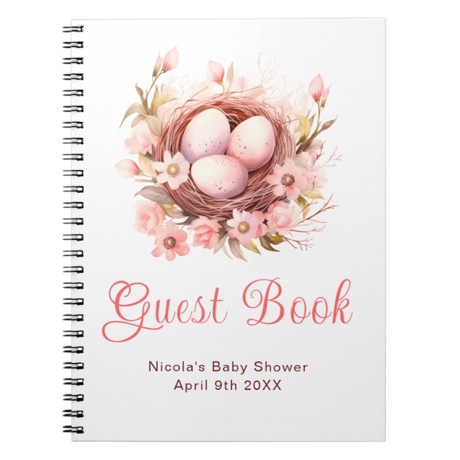Spring Birds Nest Baby Shower Guest Book Notizblock (Vorderseite)