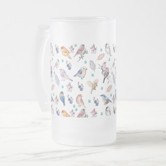 Spring Birds Pattern Mattglas Bierglas (Vorderseite Links)