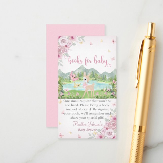 Spring Bloom and Butterflies Deer Baby Shower  Begleitkarte (Vorderseite/Rückseite Beispiel)