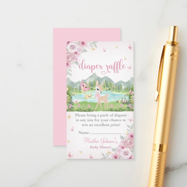 Spring Bloom and Butterflies Deer Baby Shower  Begleitkarte (Vorderseite/Rückseite Beispiel)