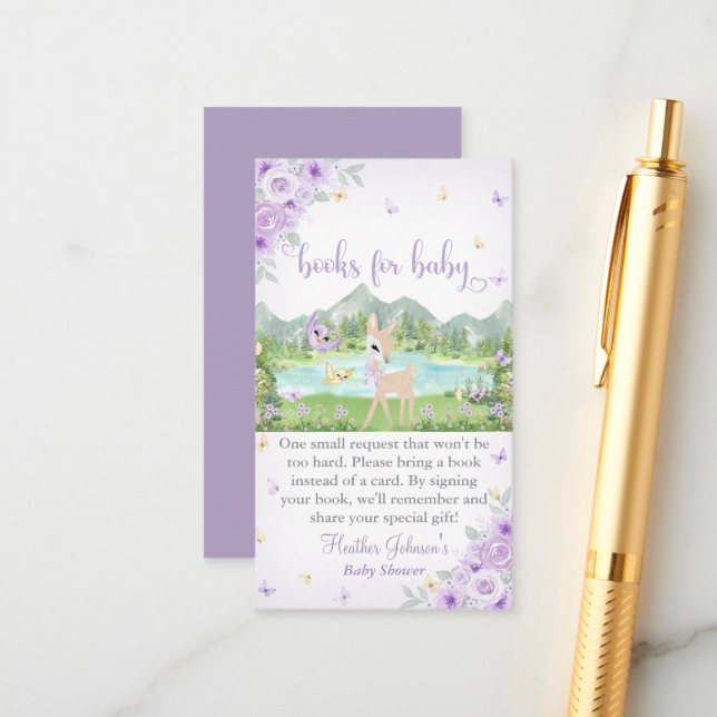 Spring Bloom and Butterflies Deer Baby Shower  Begleitkarte (Vorderseite/Rückseite Beispiel)