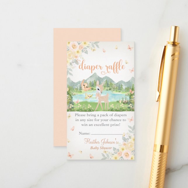 Spring Bloom and Butterflies Deer Baby Shower  Begleitkarte (Vorderseite/Rückseite Beispiel)