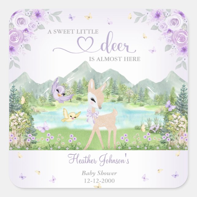 Spring Bloom and Butterflies Deer Baby Shower  Quadratischer Aufkleber (Vorderseite)