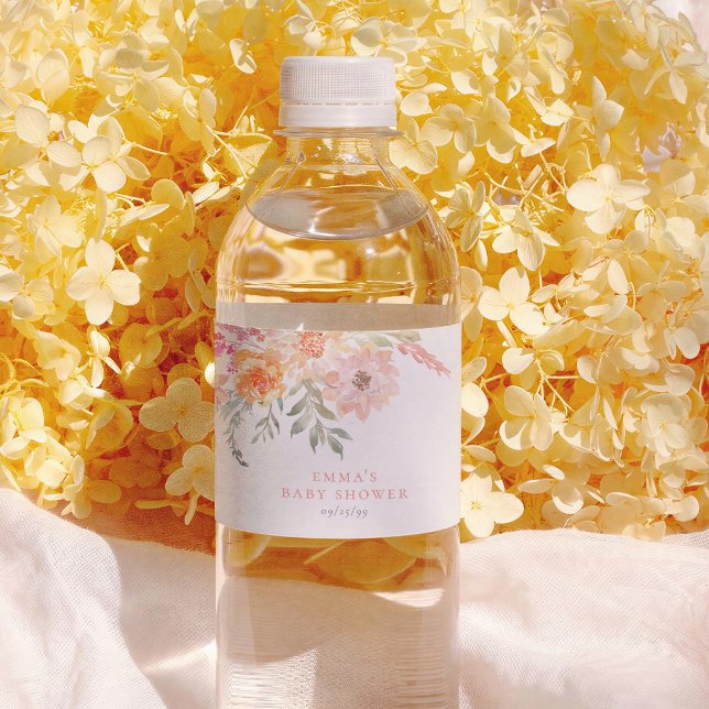 Spring Bloom Floral Pink Girl Baby Shower Wasserflaschenetikett (Von Creator hochgeladen)