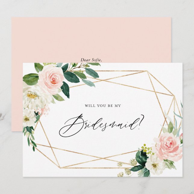 Spring Blooms Geometric werden Sie meine Bridesmai Einladung (Vorne/Hinten)