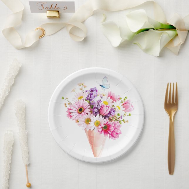 Spring Blossom Bouquet with Butterfly Pappteller (Hochzeit)